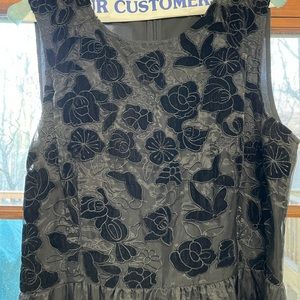 French Connection black fit and flare dress with floral detail, size 12